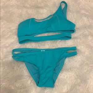 Blue one shoulder bikini set